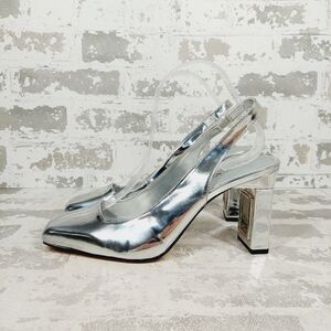 New Katy Perry Silver Hollow Heel Slingback Pumps D157